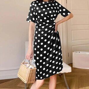 NWOT Polkadot Pleated Short Sleeves Women Formal Dress
